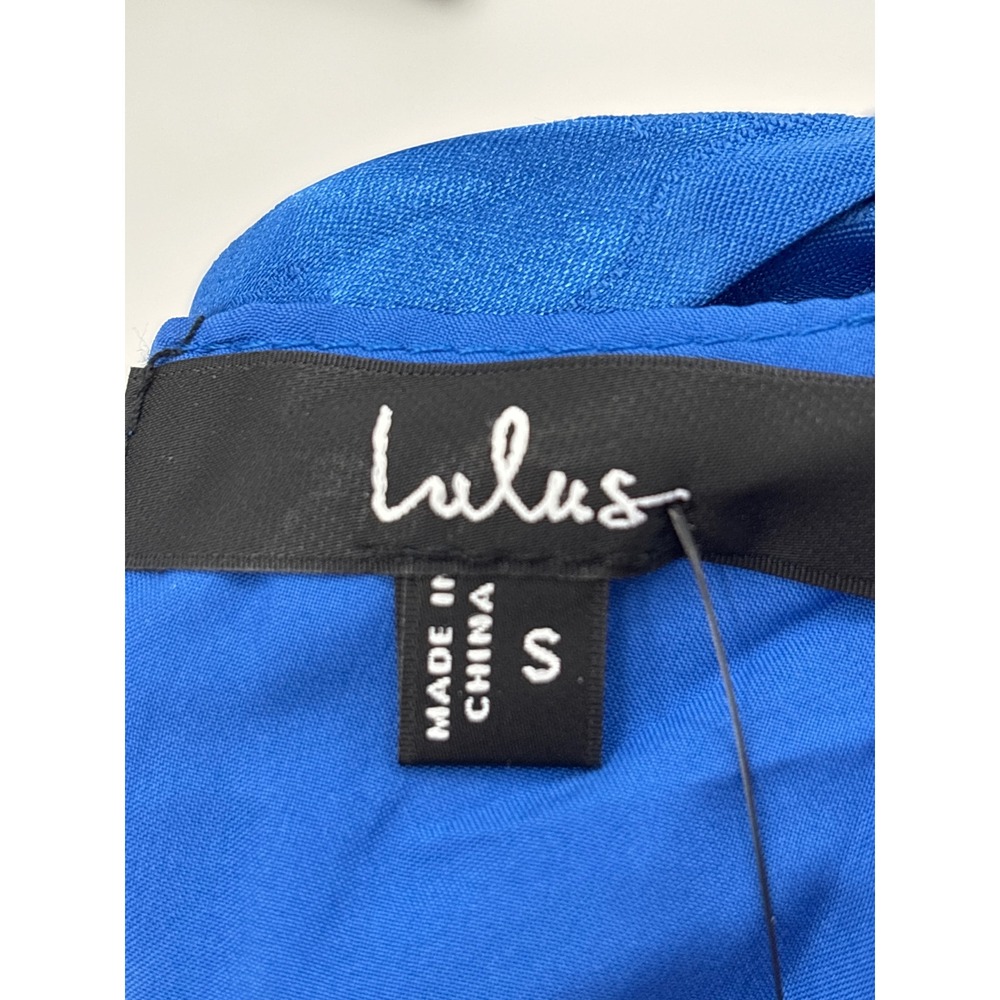 Lulus Exquisite Outlook Royal Blue Floral Jacquard Satin Lace Up Mini Dress S - Picture 9 of 12